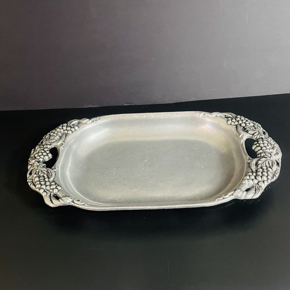 VTG Carson Pewter Tray "Vineyard Elegance" Fruits 6.5 X 12"